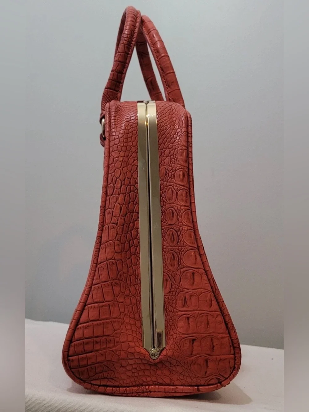 Croc Embossed Crossbody Satchel Bag Orange Faux Leather Shoulder Purse